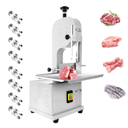 Bone Saw Meat Cutter 1200W Cutter Meat Saw 0.04''-7.8'' Cutting Thickness 20'' x 15'' Table Stainless Steel Meat Band Saws for Butchering 330-500 LBS/H Efficiency for Steak Beef Rib Mutton