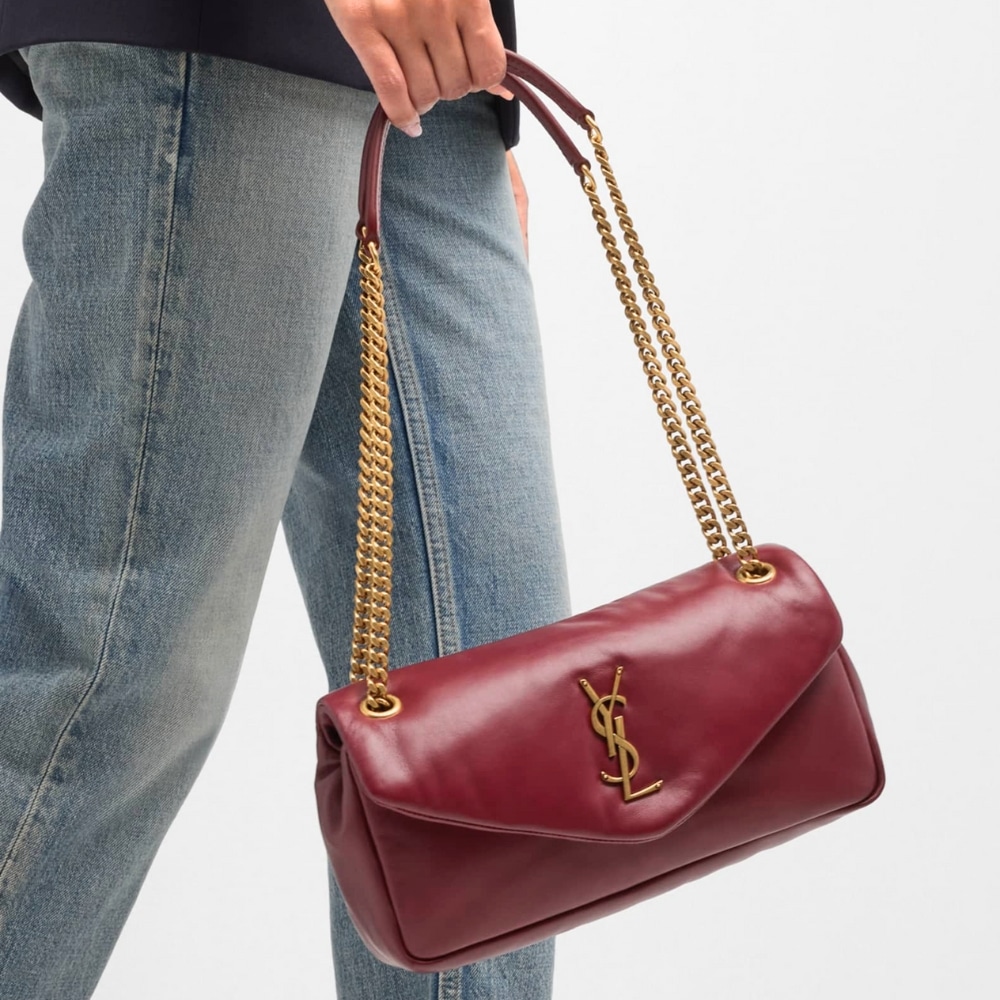 Saint Laurent Calypso Small In Plunged Rouge Merlot 27Cm