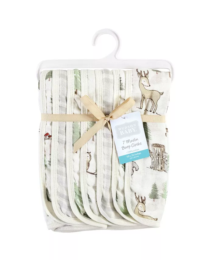 Hudson Baby Infant Boy Muslin Burp Cloth 7pk, Forest Animals