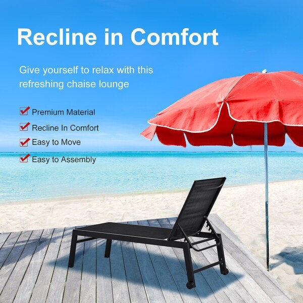 Outsunny Patio Garden Sun Chaise Lounge Chair with 5Position Backrest,2 Back Wheels,and Industrial Design