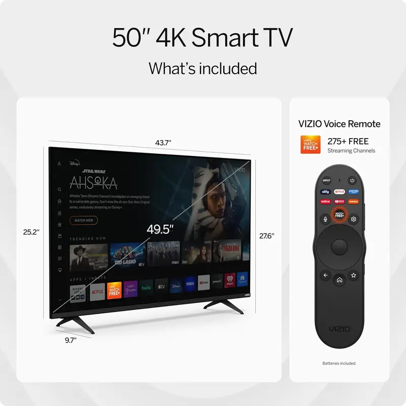 VIZIO 50-Inch 4K Smart TV – HDR10+, Dolby Vision, Wi-Fi 6, Renewed Model with Streaming Capabilities