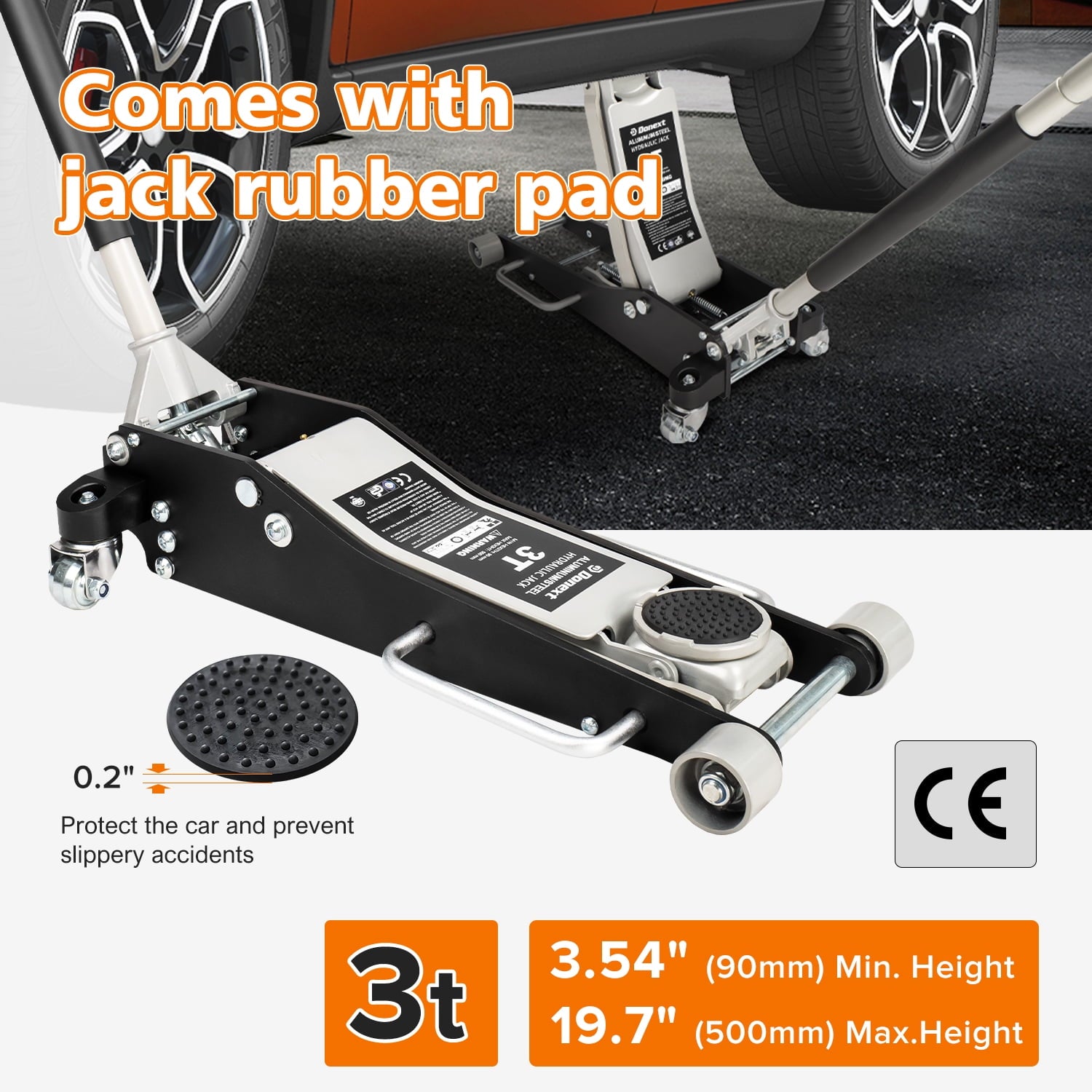 Donext 3 Ton Low Profile Racing Floor Jack - Aluminum and Steel Construction, Dual Pistons Quick Lift Pump, Lifting Range 3.54
