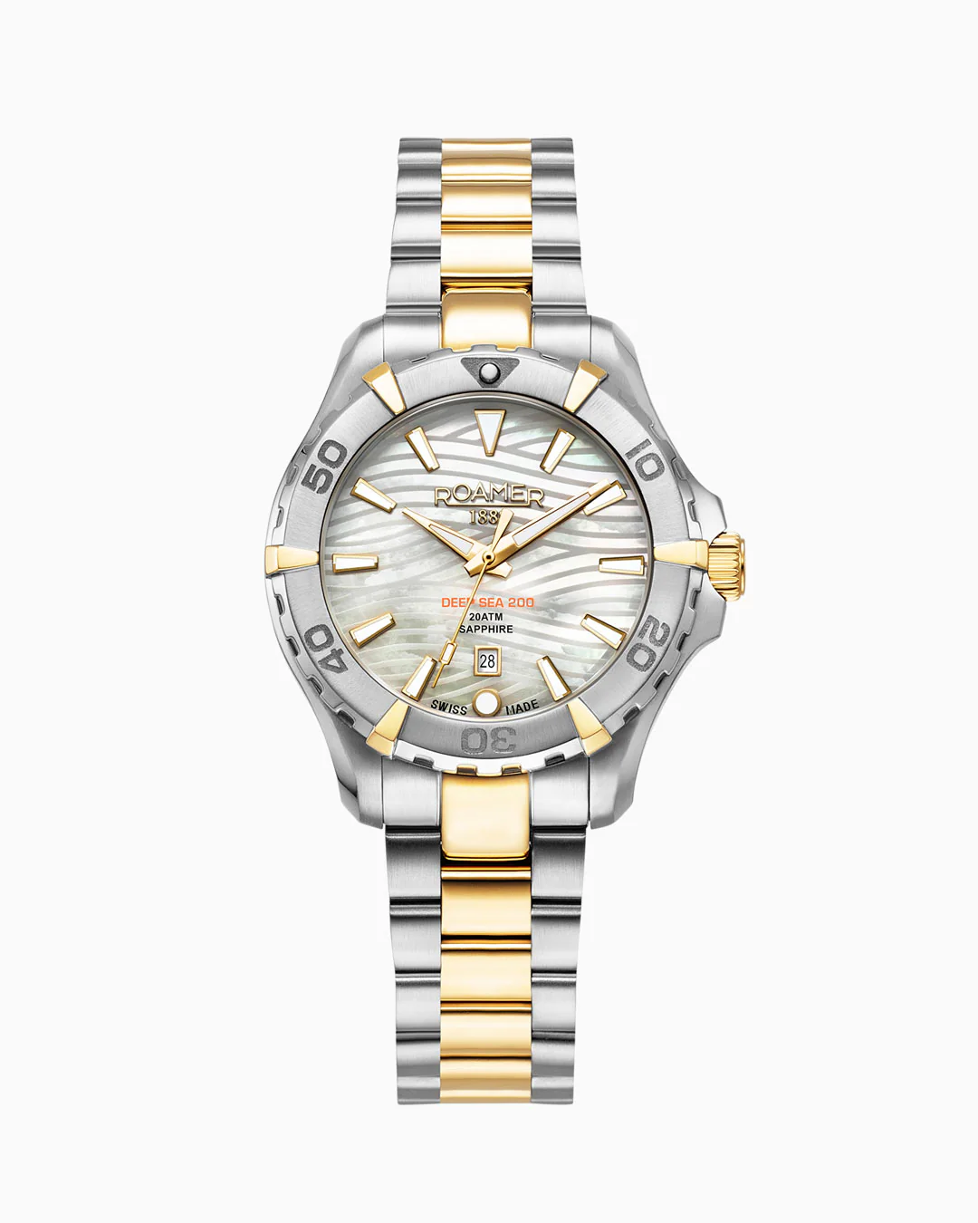 Deep Sea 200 Ladies 34mm Quartz Three-Hand Date White Dial Two-Tone Bracelet Sapphire glass Stainless Steel swiss watch