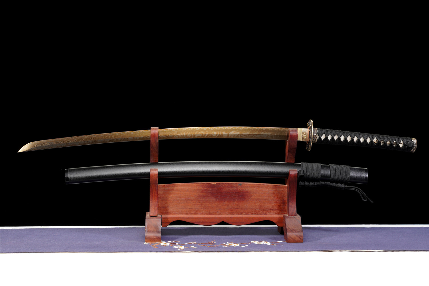 Handmade Katana Damascus Sanmai Gold Blade Dragon Tsuba Full Tang