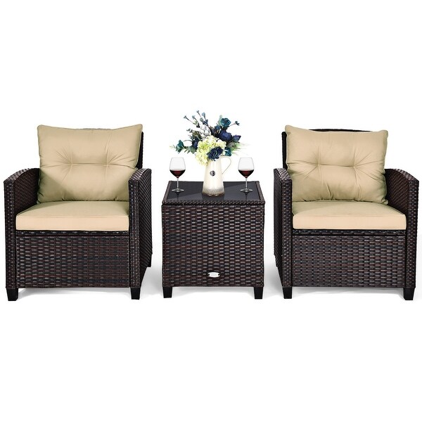 Costway 3PCS Patio Rattan Furniture Set Cushioned Conversation Set