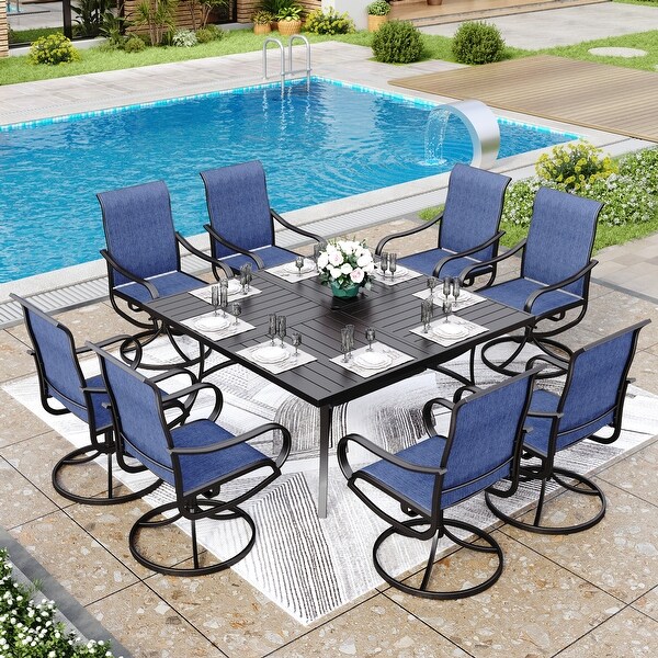 MAISON ARTS 9 Pieces Patio Dining Set,60 Inch Square Metal Table and Sling Dining Chairs