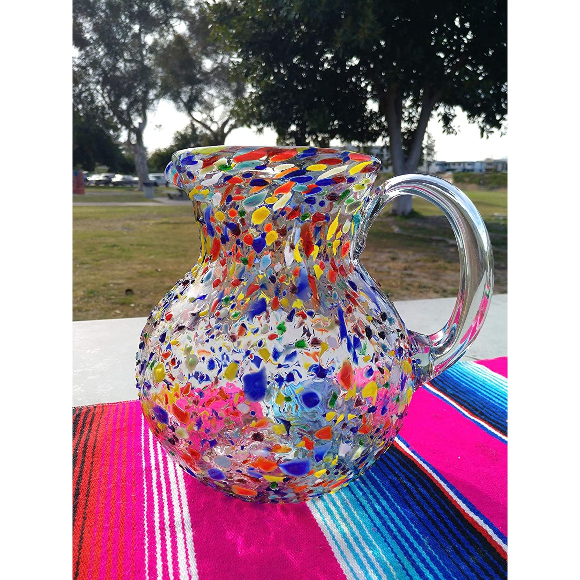 Hand Blown Glass Pitcher – Confetti Rock Design 84 oz.