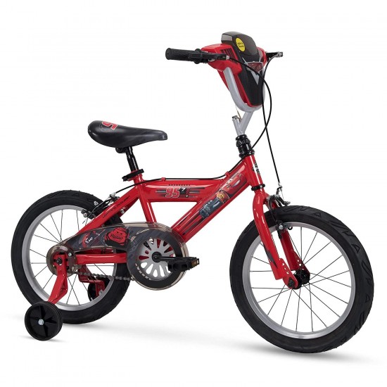 Cars Kid Bike Quick Connect Assembly, Handlebar Plaque w/ Sounds & Training Wheels, 16″