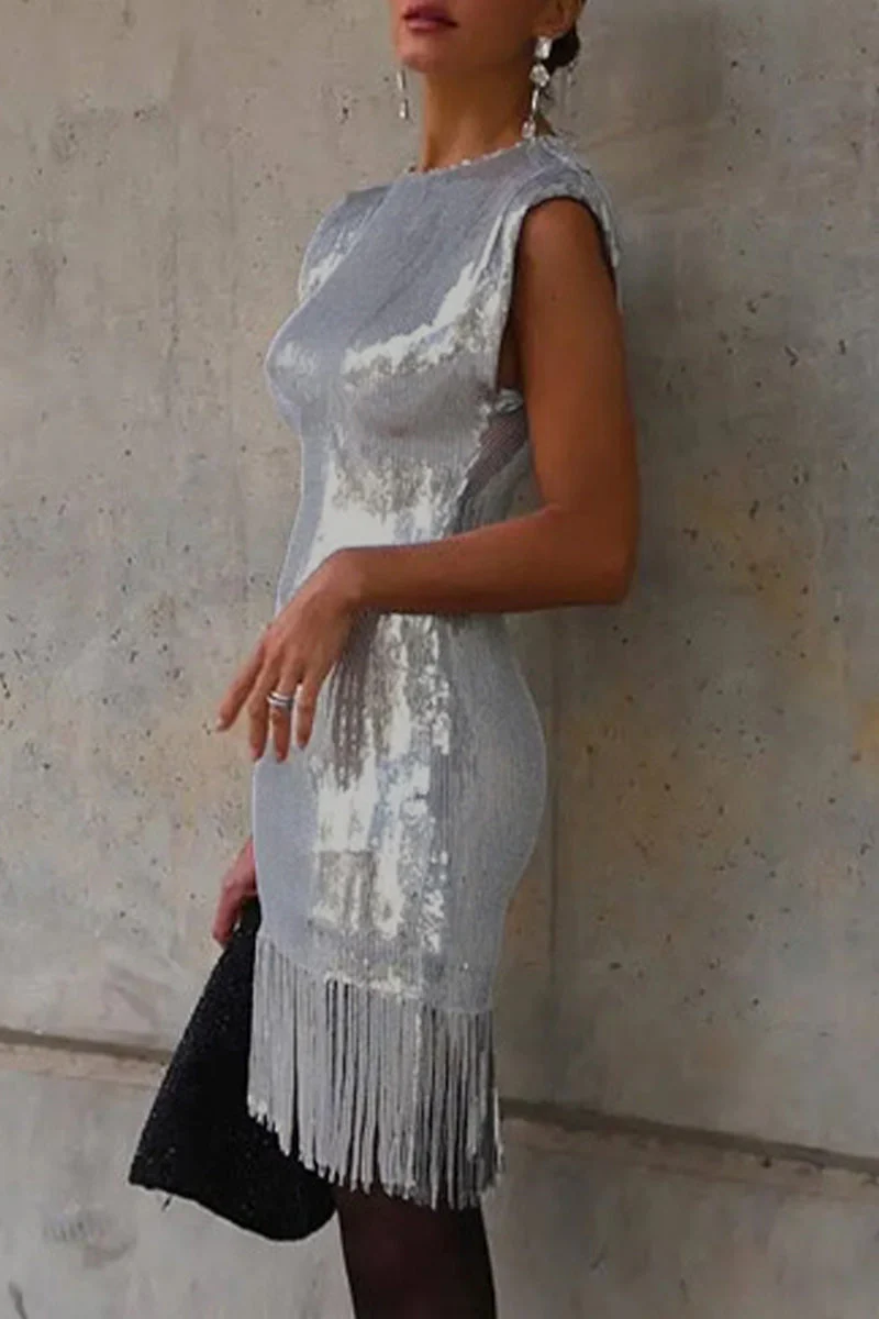 Sequin Cap Sleeve Sheath DressClistos