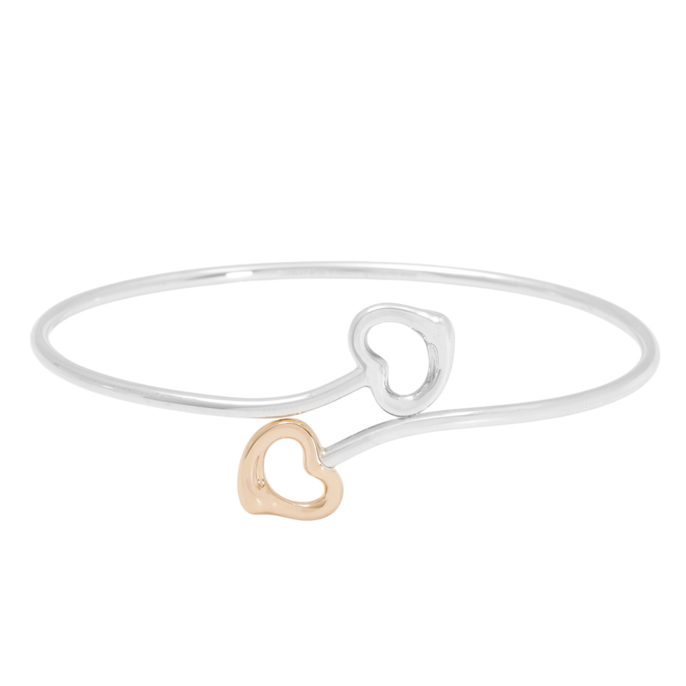 Tiffany & Co. Open Heart Double Open Heart Bangle Bracelet 18K Rose Gold & Sterling Silver 60019997
