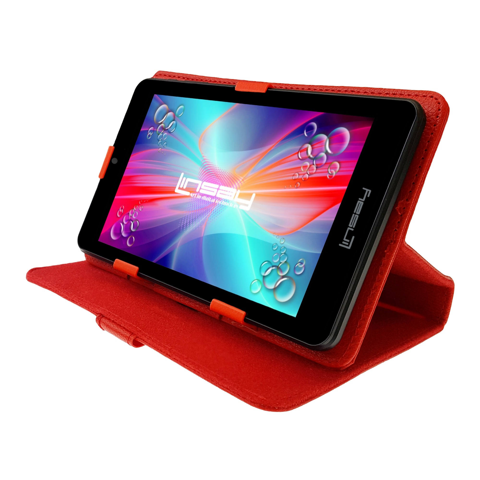 Linsay F7XIPSCR Tablet - Wi-Fi - Black - Android 4.4 Kitkat - with Red Leather Case - 7x22 - IPS Screen