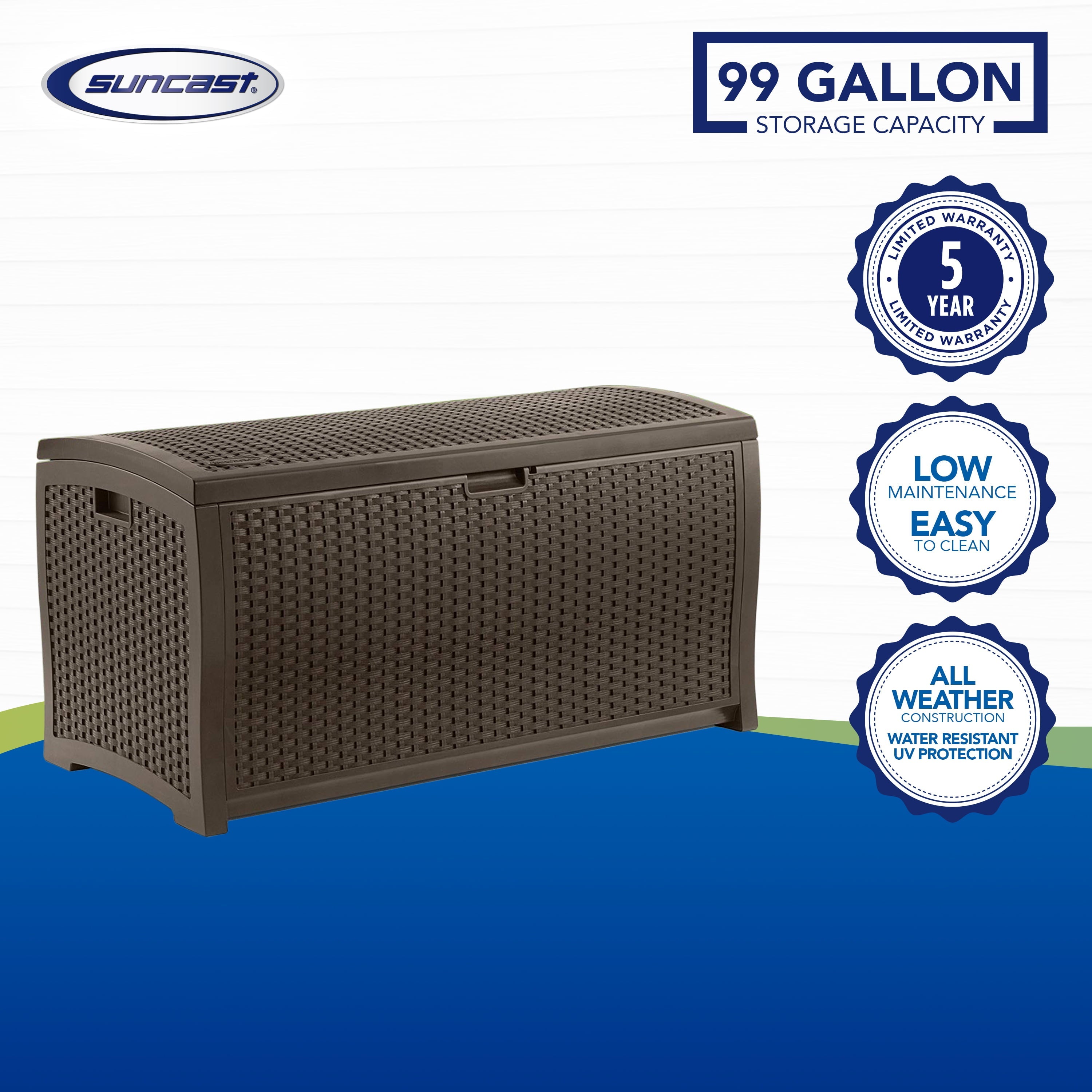 Suncast Resin 99-Gallon Deck Box – Mocha Brown – DBW9200