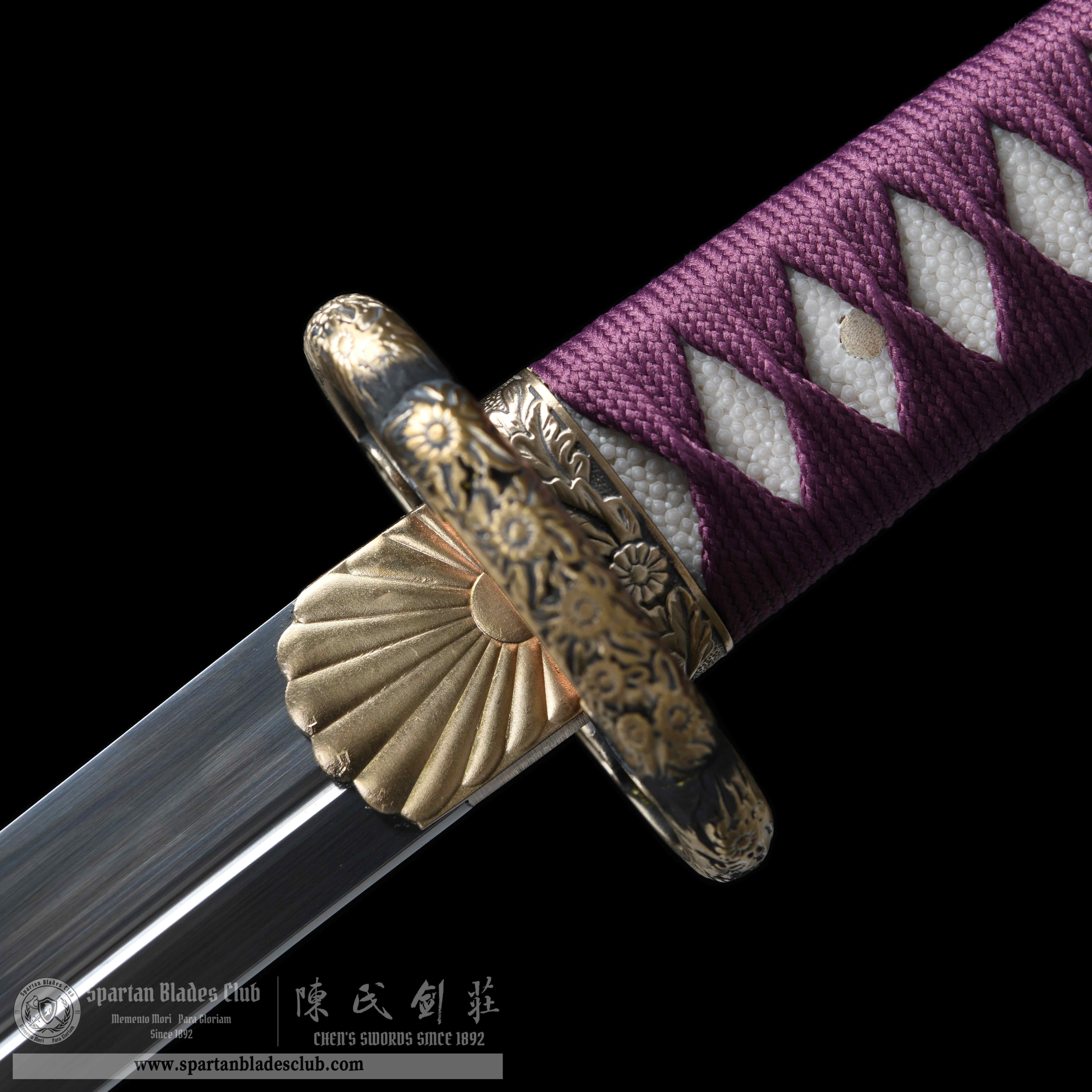 HY191 | Shion | Tachi | T10 Steel | Clay-tempered | Real Hamon | Purple | Flower | Battle-Ready | Full-tang | Spartan Blades Club | CHEN'S SWORDS 1892 - Spartan Blades Club - 陳氏劍莊1892