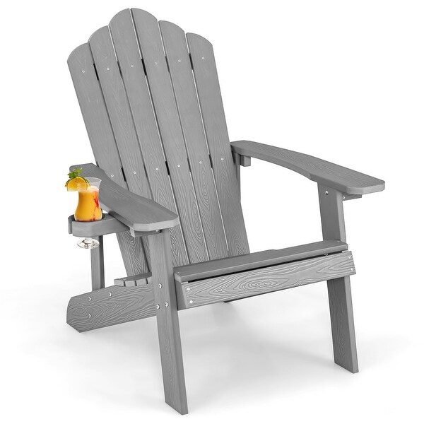 Costway Patio HIPS Adirondack Chair with Cup Holder Weather Resistant