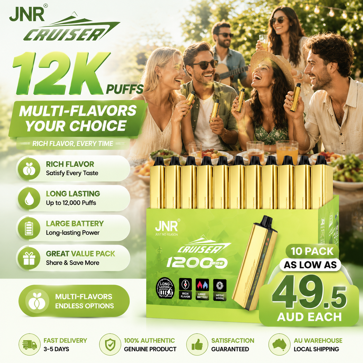 JNR Cruiser 12000 Puffs Mega Deal 5-30 Packs • Multiple Flavors • From 48.5AU/Each • Free Shipping