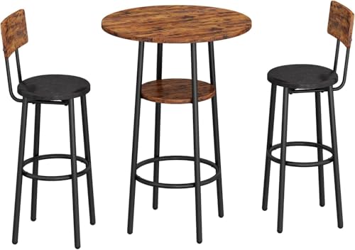 3-Piece Dining Table Set for 2, Small Round Kitchen Table with 2 Chairs, Counter Height Bar Table with Storage, Pub Table and PU Upholstery Stools for Small Space, Apartment, Bistro-Grey