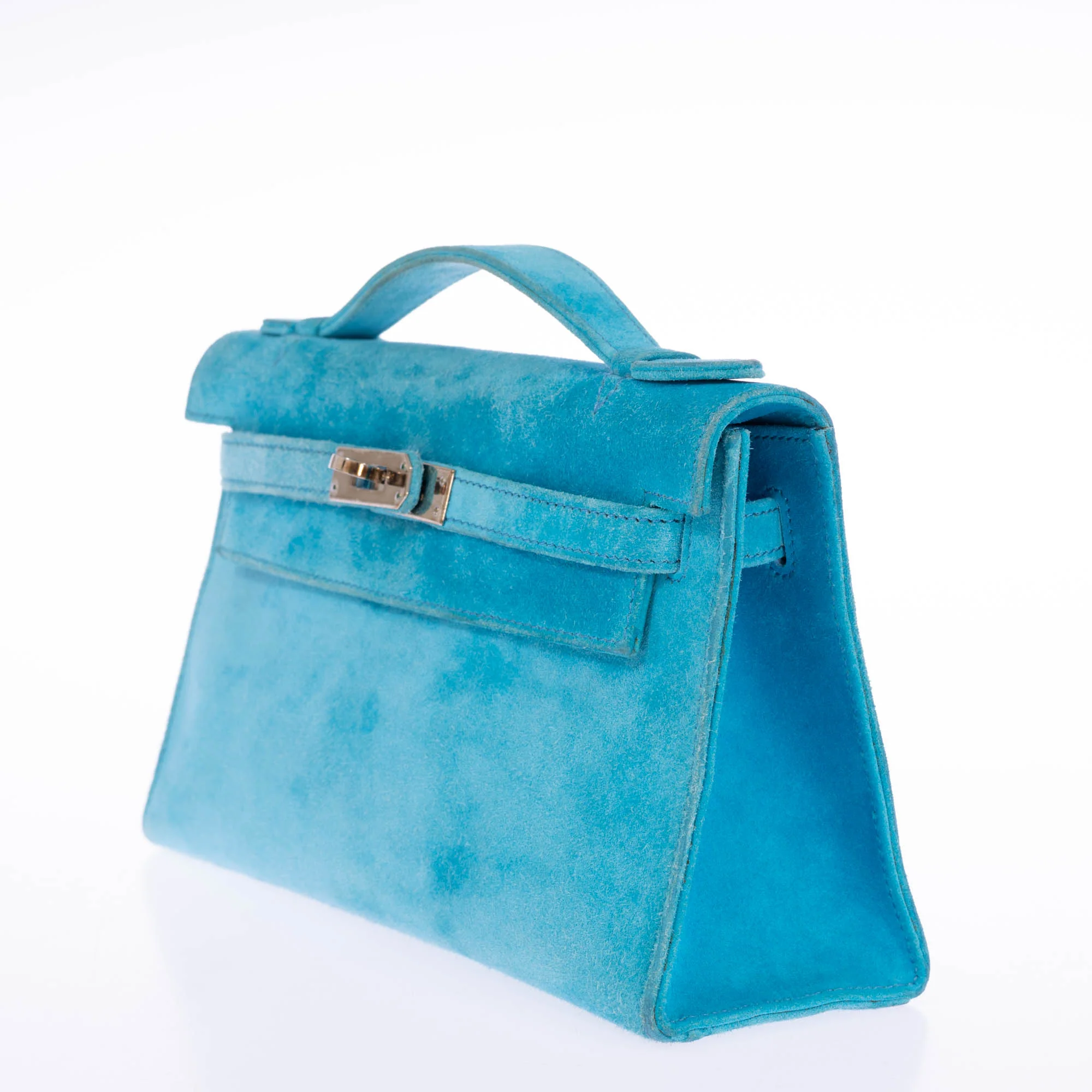 Hermès Kelly Pochette Turquoise Veau Doblis Suede Palladium Hardware