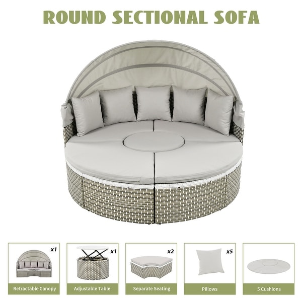 Patio Furniture Sectional Sofa Set Daybed with Retractable Canopy