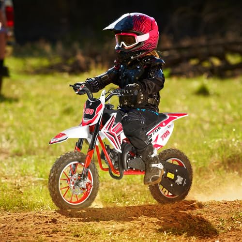 49cc 2-Stroke Kids Dirt Bike, Gas Power Motocross, Off Road Mini Motorcycle, Pocket Motorbike with Front Rear Disc Brakes, Racing Max Speed 30KM/H (Red)
