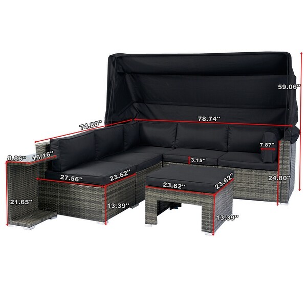 7Piece Patio Furniture Set,Retractable Canopy Rattan Sofa Set