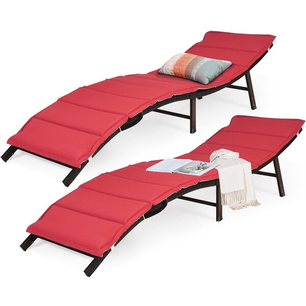 Costway 2PCS Patio Rattan Folding Lounge Chair Stackable Double Sided