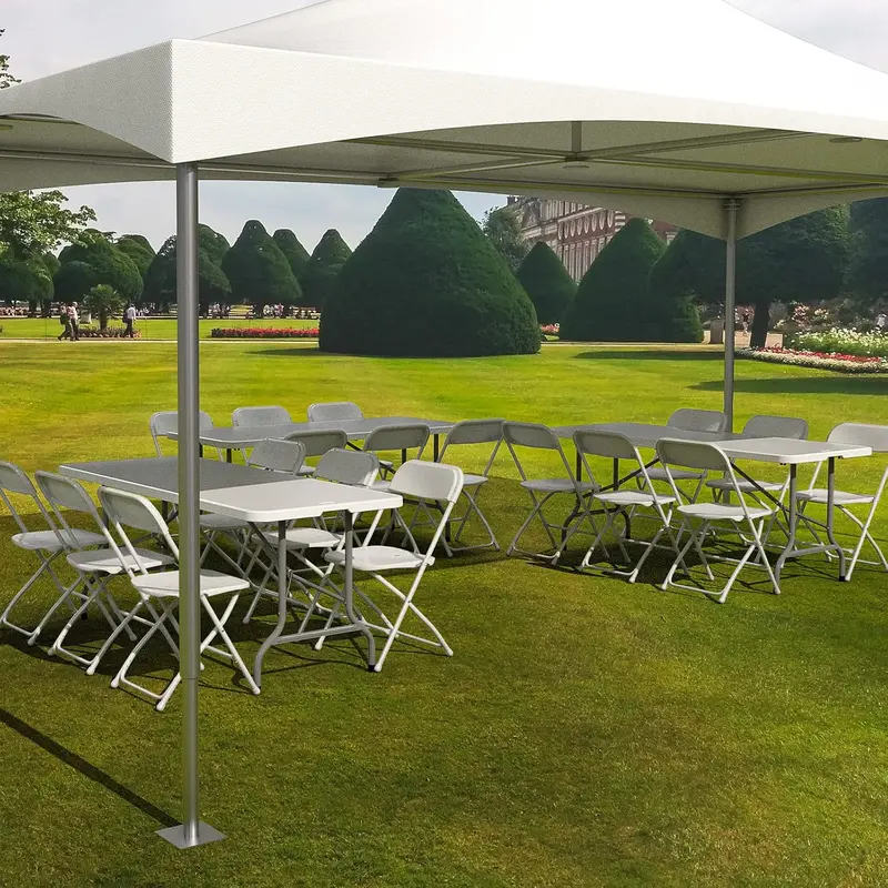 VINGLI 6-Foot Foldable Plastic Table Set – Includes 8 Lightweight White Folding Chairs