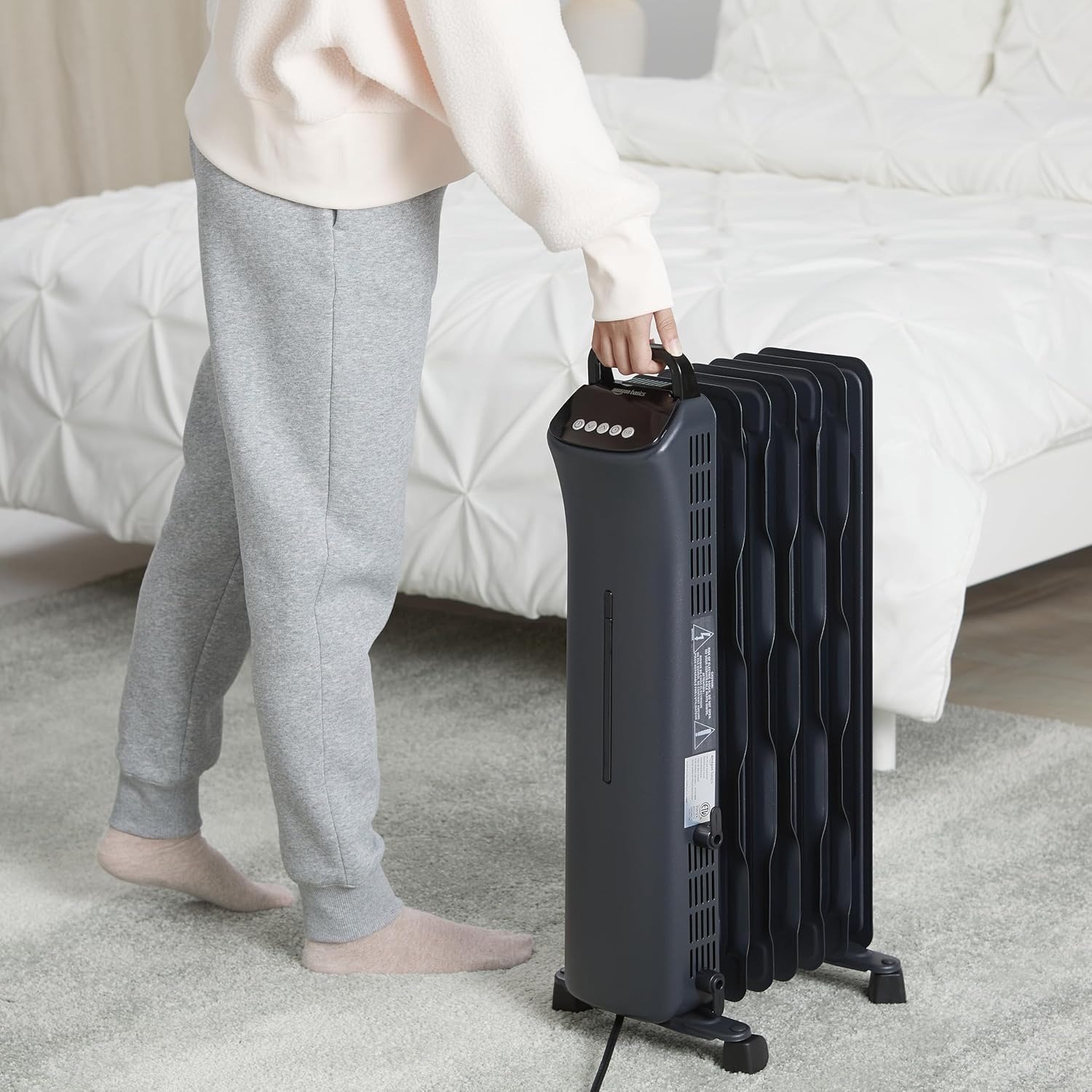 1500W Oil Filled Radiator Heater, 7 Wavy Fins Portable Electric Heater with Remote for Indoor Home Office