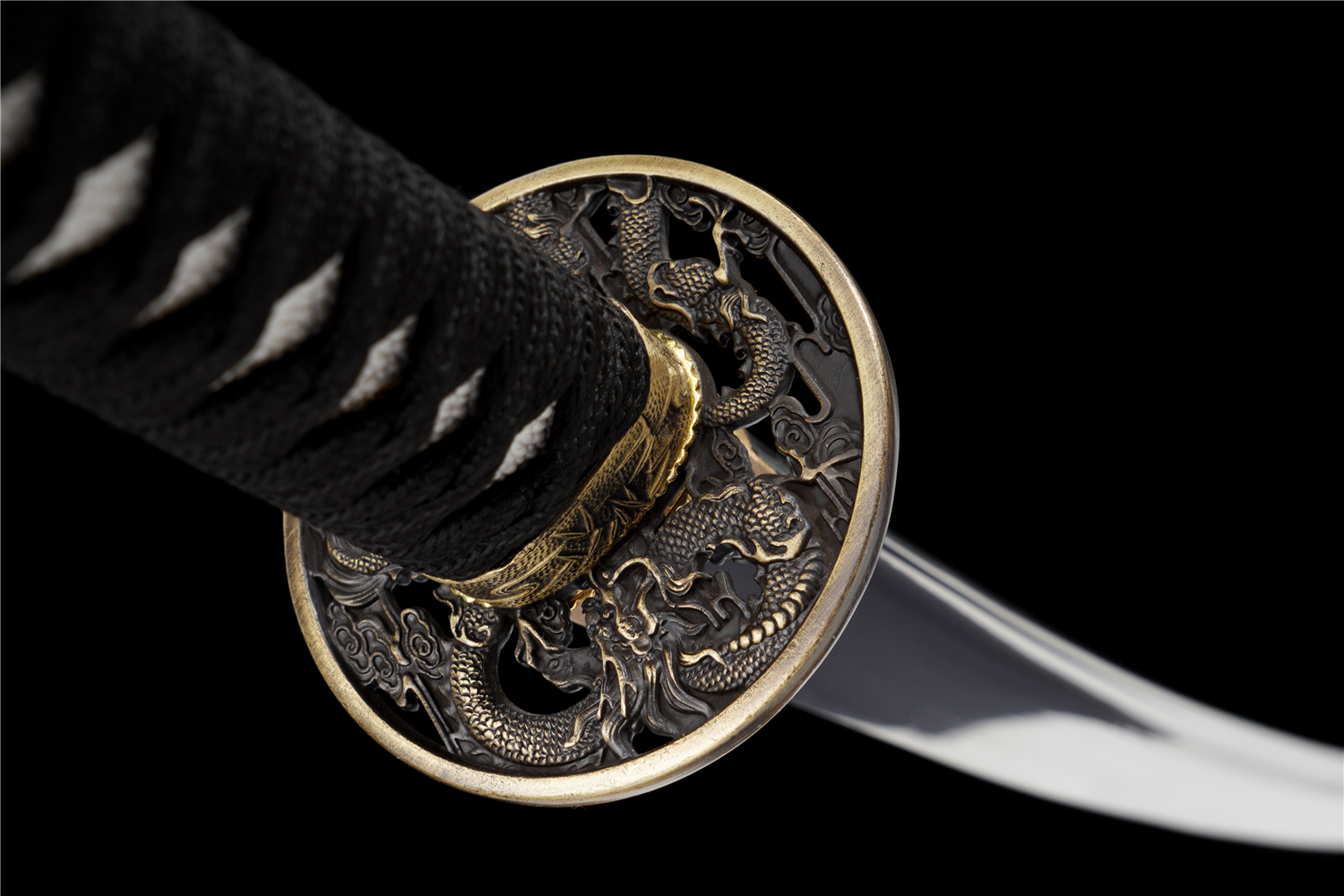 Handmade Katana High Carbon Steel Engraved Dragon Tsuba Full Tang