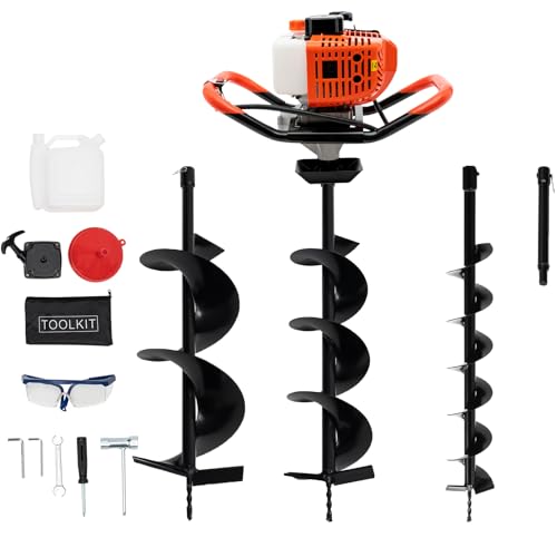 52Cc Auger Post Hole Digger,2-Stroke Petrol Gas Powered Earth Digger Earth Auger with 3 Digging Machine Drill Bits 4