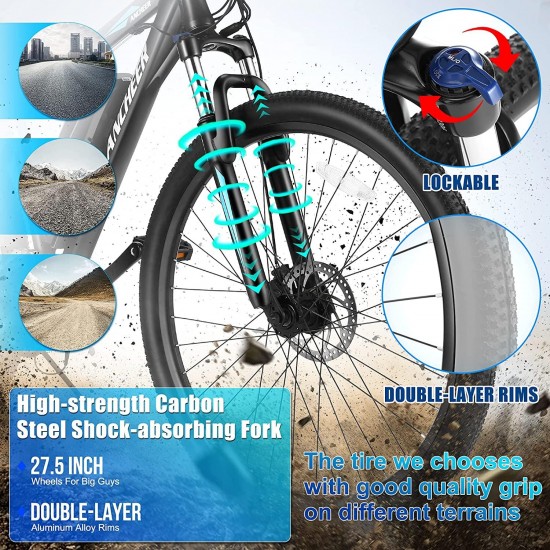 350/500W Electric Bike 27.5” Adults Electric Commuter Bike/Electric Mountain Bike, 36/48V Ebike with Removable 10/10.4Ah Battery, Professional 21/24 Speed Gears