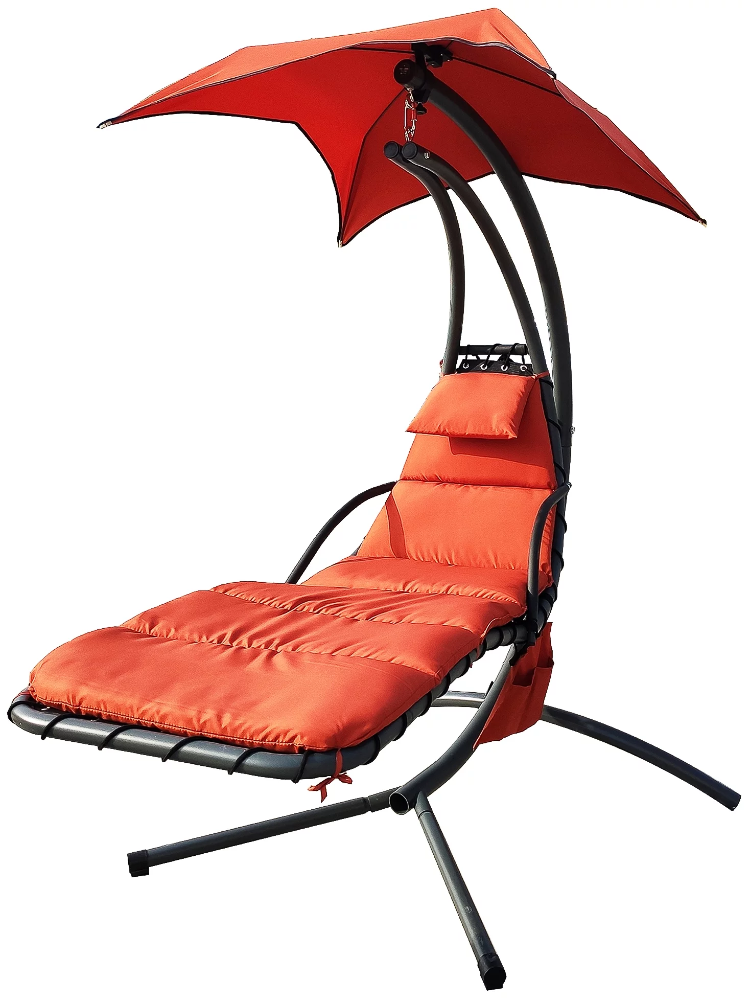 BalanceFrom Hanging Rocking Curved Chaise Lounge Chair Swing &nbsp;with Cushion, Pillow, Canopy, Stand and Storage Pouch, 330-Pound Capacity