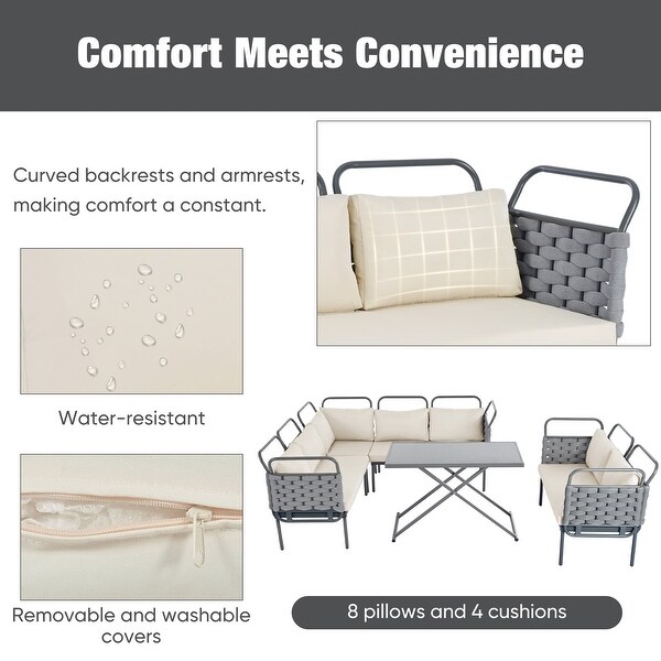 Patio Sectional Sofa Set Woven Rope Furniture Set with Cushions