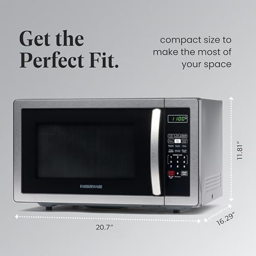 1.1 Cu. Ft. Countertop Microwave Oven – 1000 Watts Power, Auto Cook Settings, Defrost, Easy Clean and Child Safety Lock – Stainless