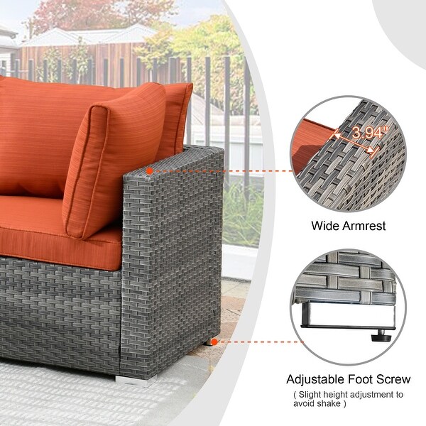HOOOWOOO 8piece Patio Furniture Set Wicker Sectional Sofa with Fire Pit Table
