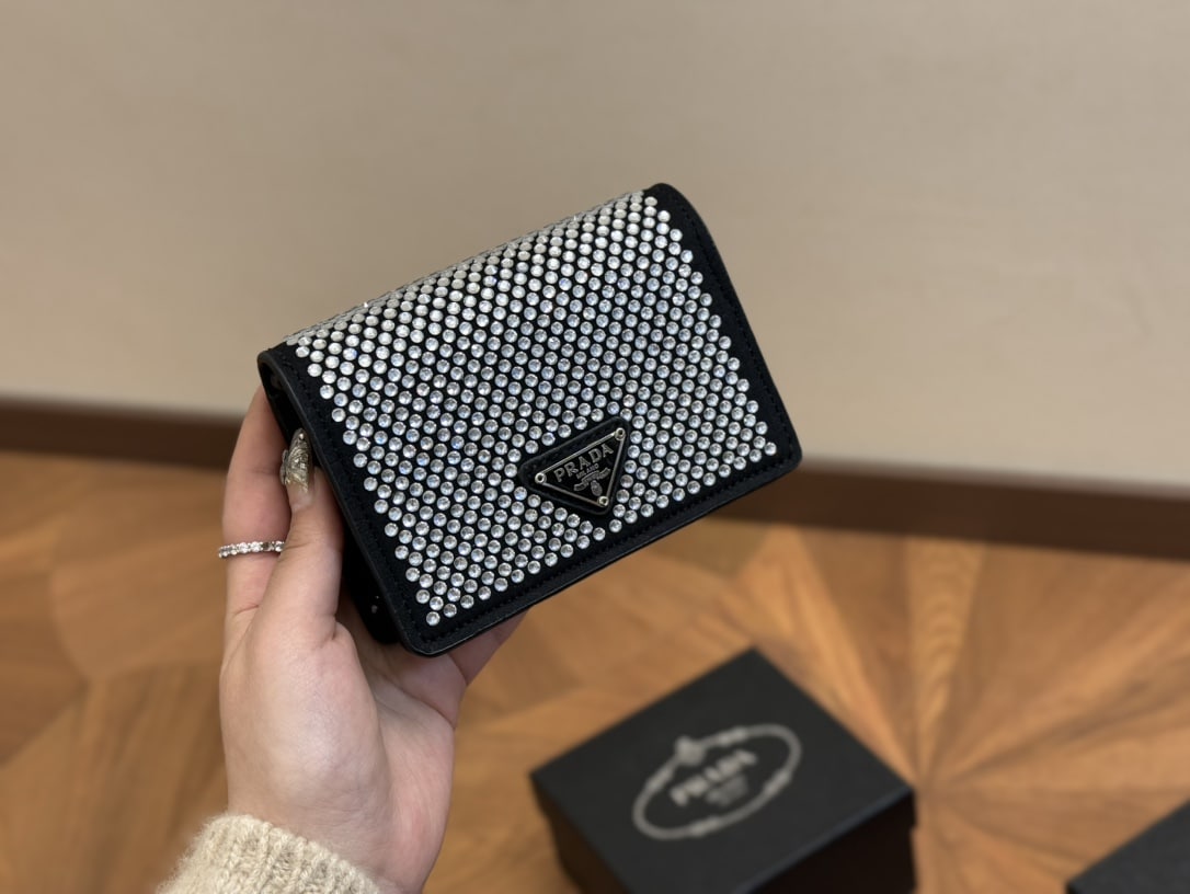 Prada Cardholder With Shoulder Strap And Crystals 13Cm