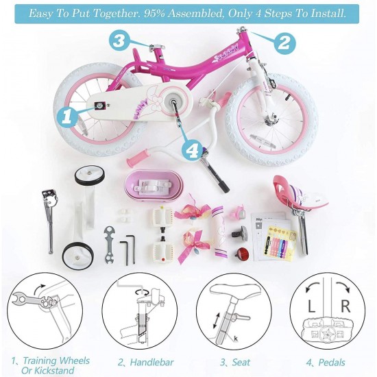 Girls Bike Bunny 16 Inch Girl’s Bicycle With Training Wheels Kickstand Basket Child’s Girl’s Bike Fuchsia, RB16G-4BF