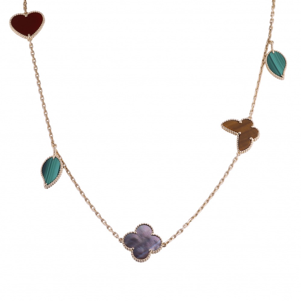 Van Cleef & Arpels Lucky Alhambra 12 Motifs Necklace 18K Yellow Gold Multicolor VCARD80100