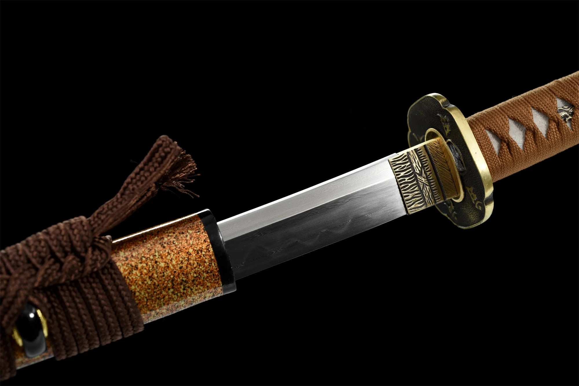 Folding Steel Katana – Clay Tempered, Golden-Brown, Full Tang