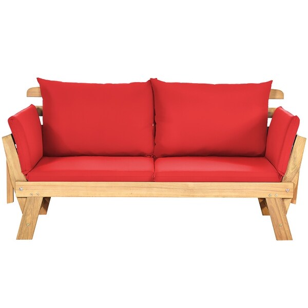 Costway Patio Convertible Sofa Daybed Solid Wood Adjustable Thick