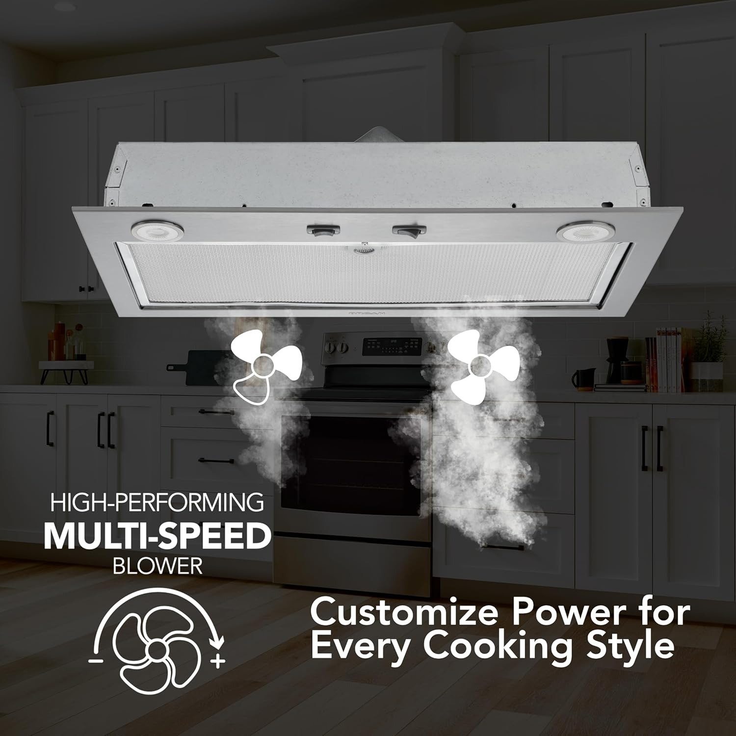 Power Pack Range Hood Insert with 2-Speed Exhaust Fan and Light, 300 Max Blower CFM, Stainless Steel, 21-Inch Built