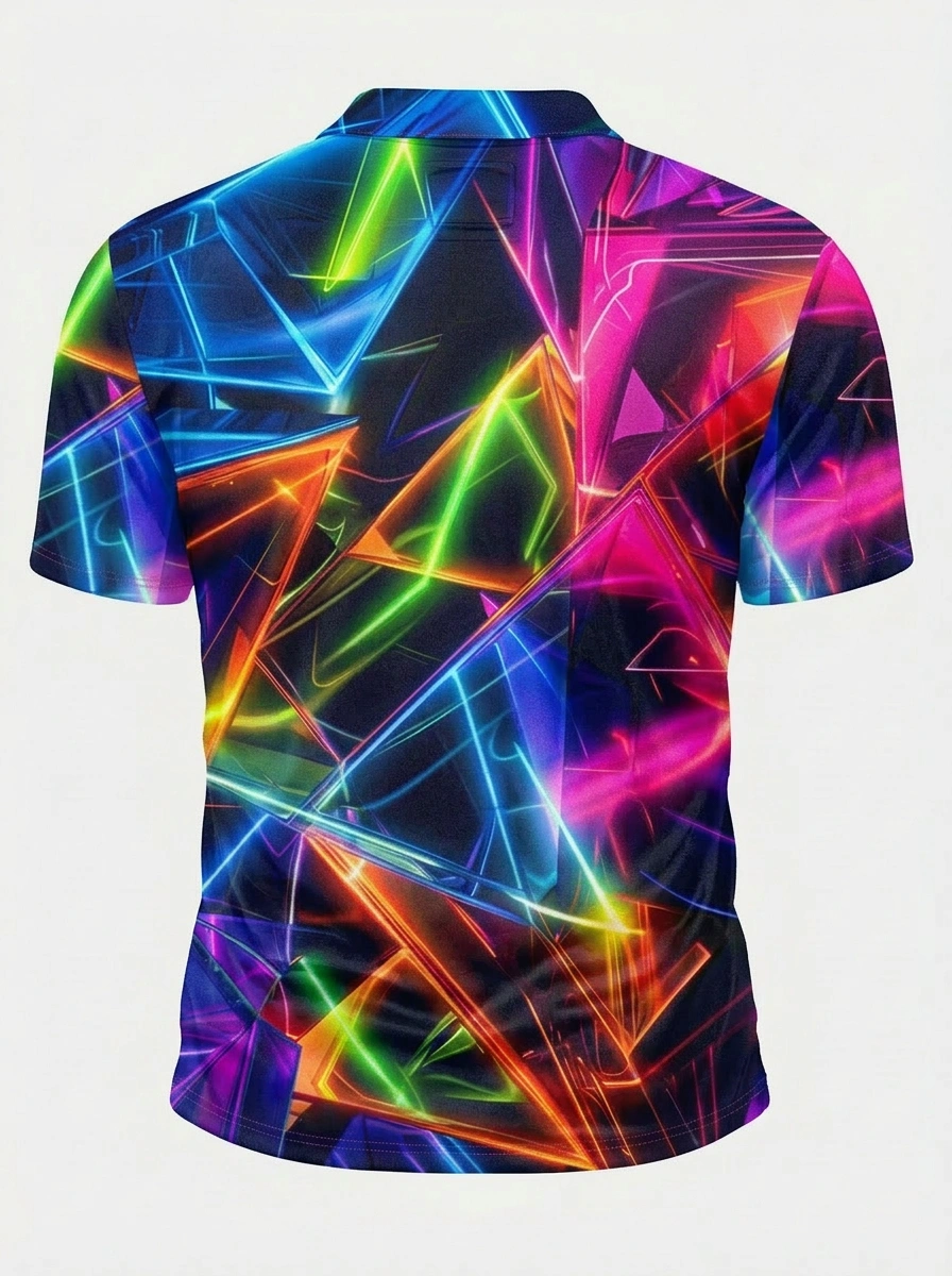 Moisture Wicking Golf Polo 3D Neon Triangle Button Short Sleeve Golf Polo Shirt