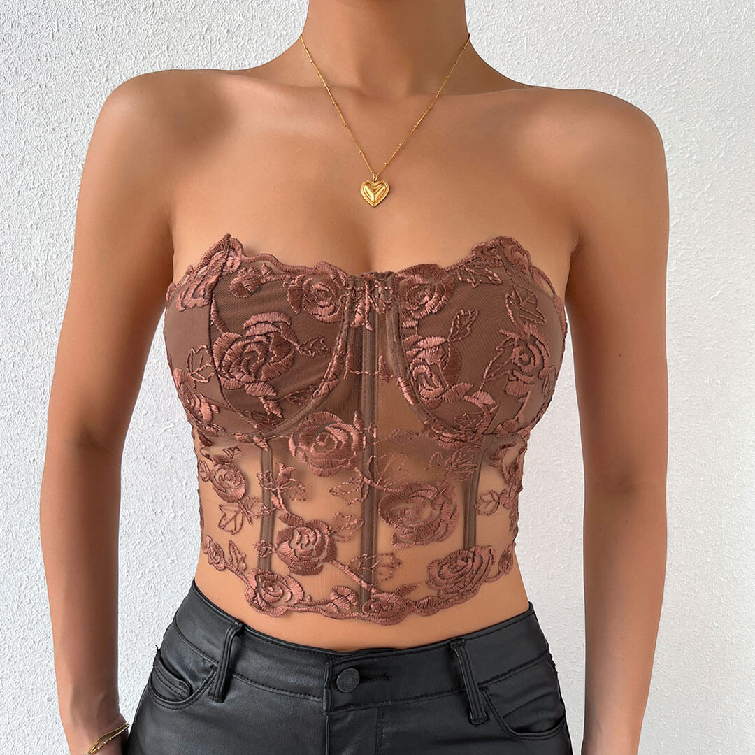 Embroidered Corset Tube Top - Sweetheart NecklineClistos