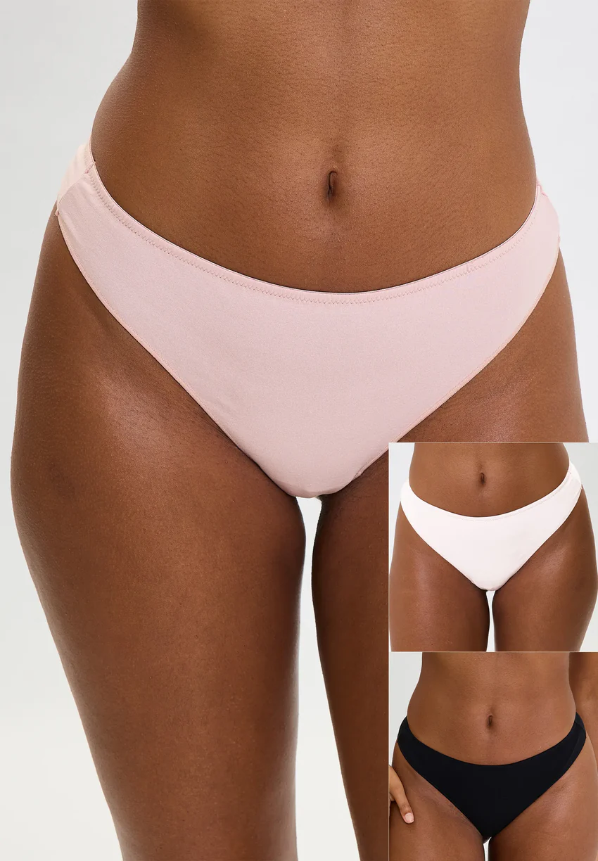 Lot de 3 strings en coton Subtile Noir, Beige et Ivoire