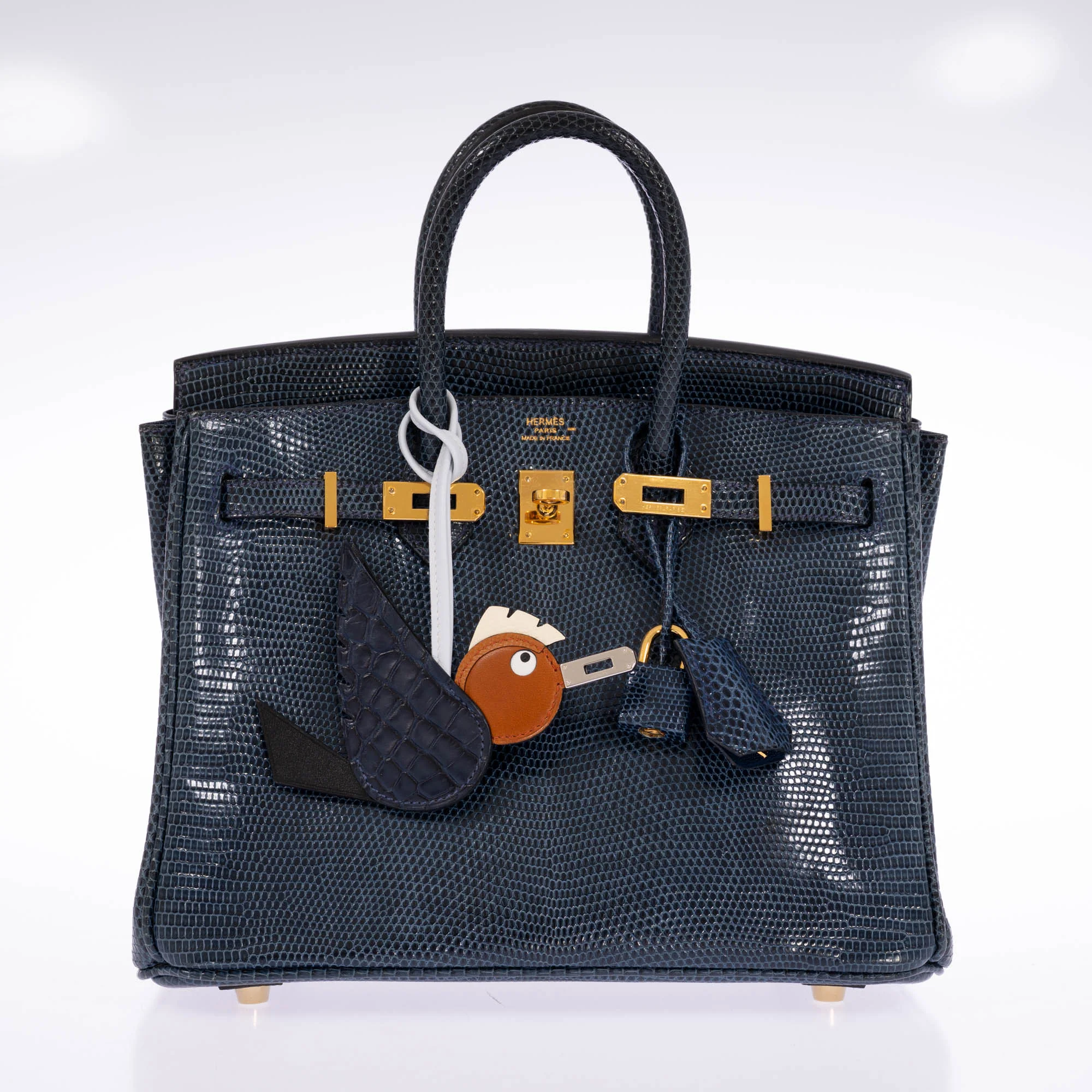 Hermès Birkin 25 Bleu de Malte Lizard Gold Hardware