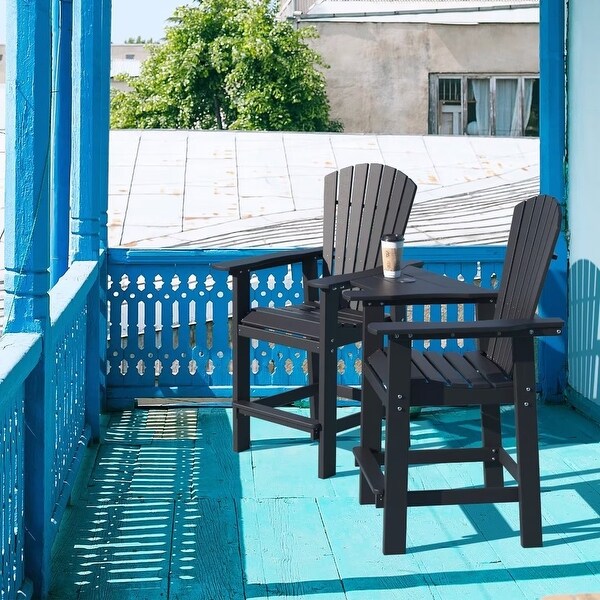 Beach Balcony Chair Barstool with Removable Table,WoodLike HDPE Backyard Garden Dining Chairs,Adirondack Arm Chairs Set of 2,