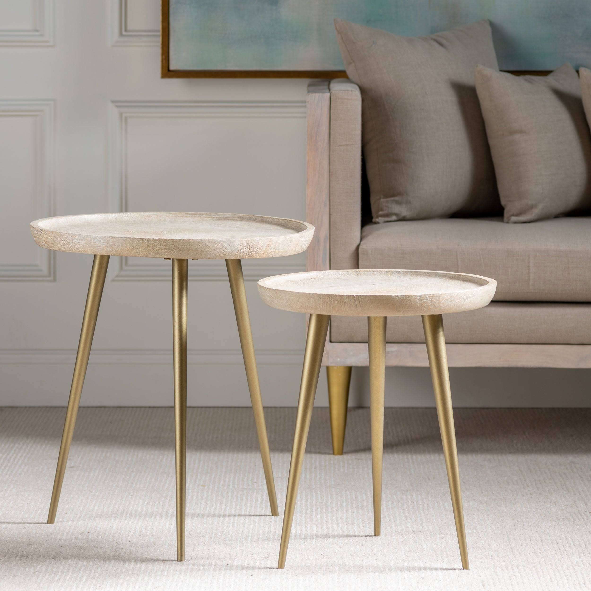 Crestview Collection CVFNR670 Bengal Manor Mango Wood Tray Top Accent Tables with Antique Brass Metal Legs - Set of 2