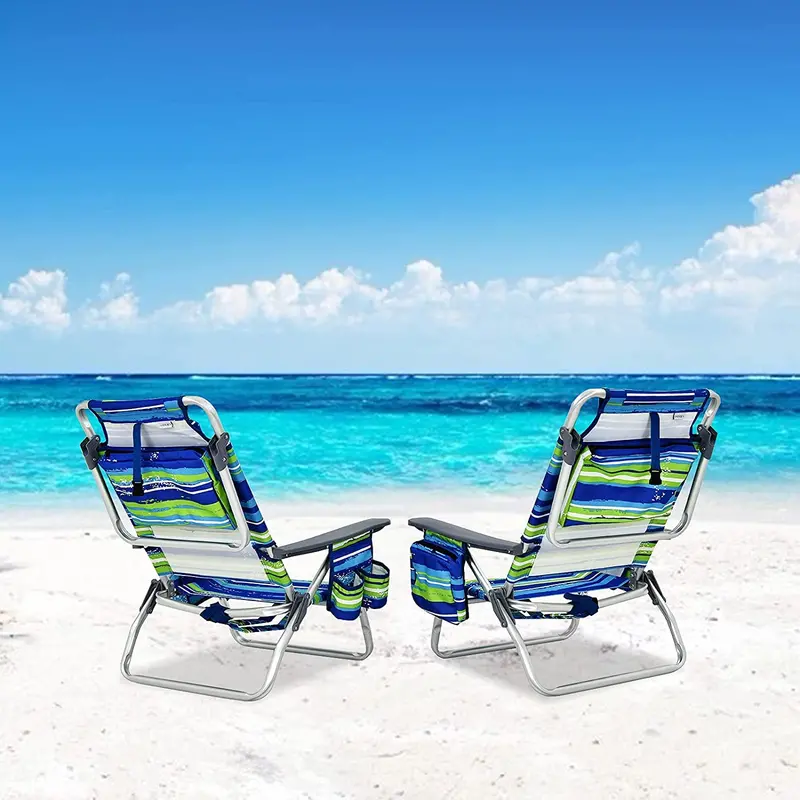 Portable Backpack Beach Chairs – 4-Pack with Insulated Cooler Bag and Cup Holders (No Side Table)