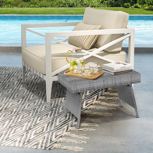 Gymax Folding Rattan Wicker Coffee Side Table Patio Garden Poolside