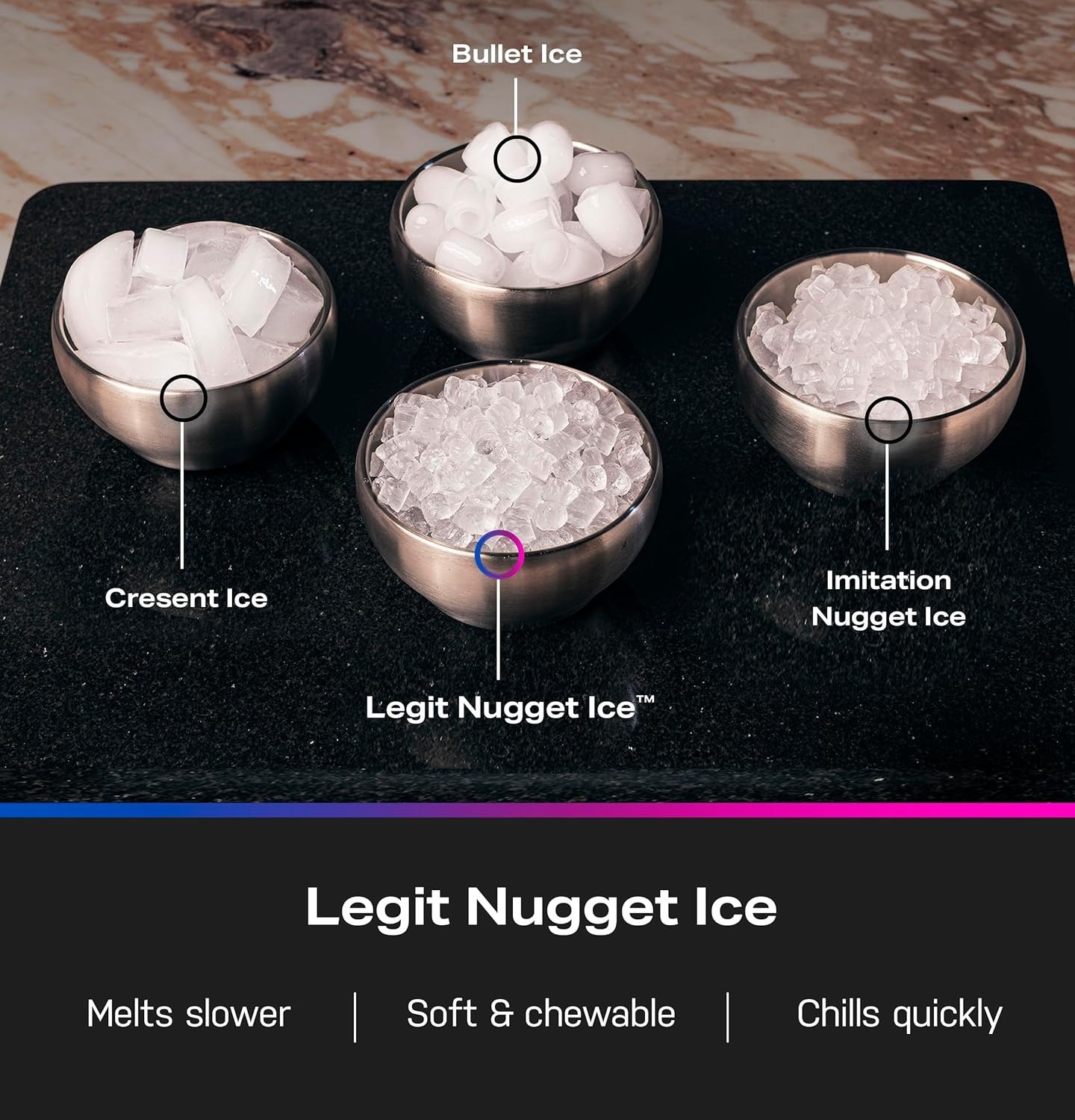 Chewable Crunchable Countertop Nugget Ice Maker, Scoop included, 38 lbs in 24 hours, Pellet Ice Machine with WiFi & Smart Connected, Stainless Steel