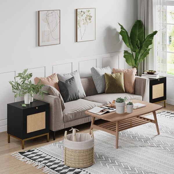 2Pcs Classic Wood Grain Pattern Side End Table